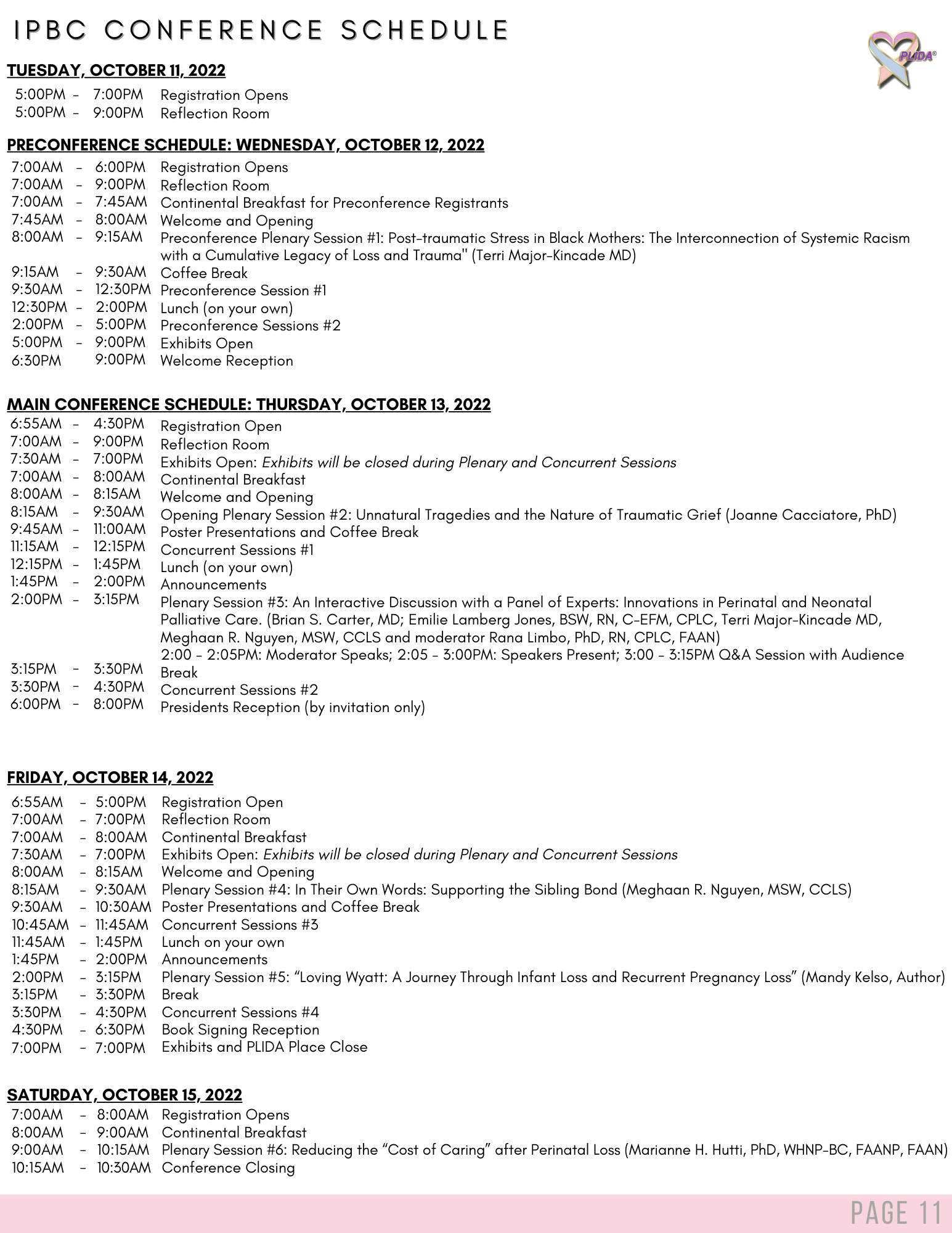 IPBC 2022 Schedule